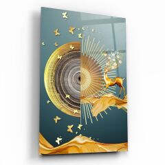 Geyik ve Kelebekler Cam Tablo Özel Tasarım Ofis, Mutfak Çocuk Odası, Salon Dekorasyon