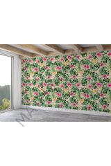 Botanik, Tropikal Çiçek ve Yaprak Desenli Duvar Kağıdı-5666