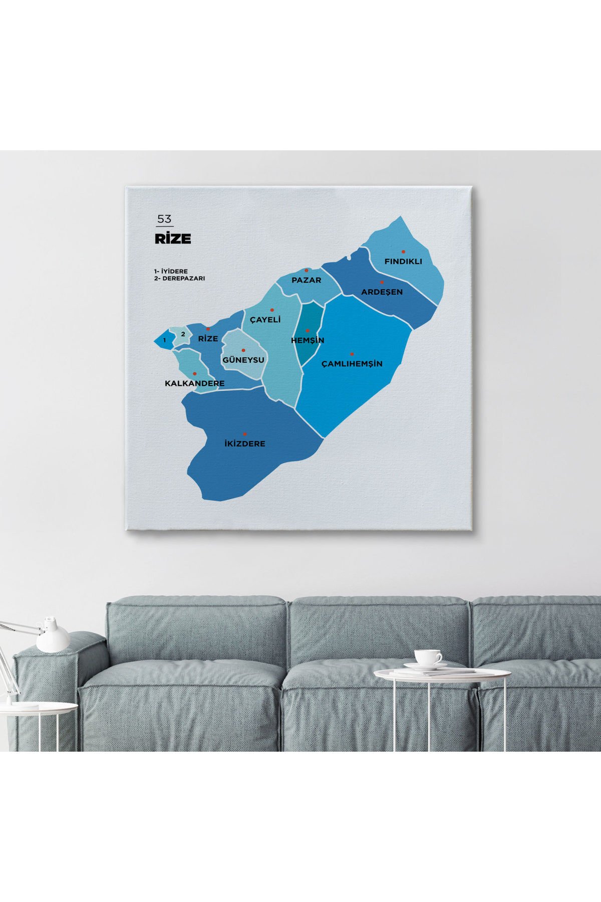 Rize İli ve İlçeler Haritası Dekoratif Kanvas Tablo 1441