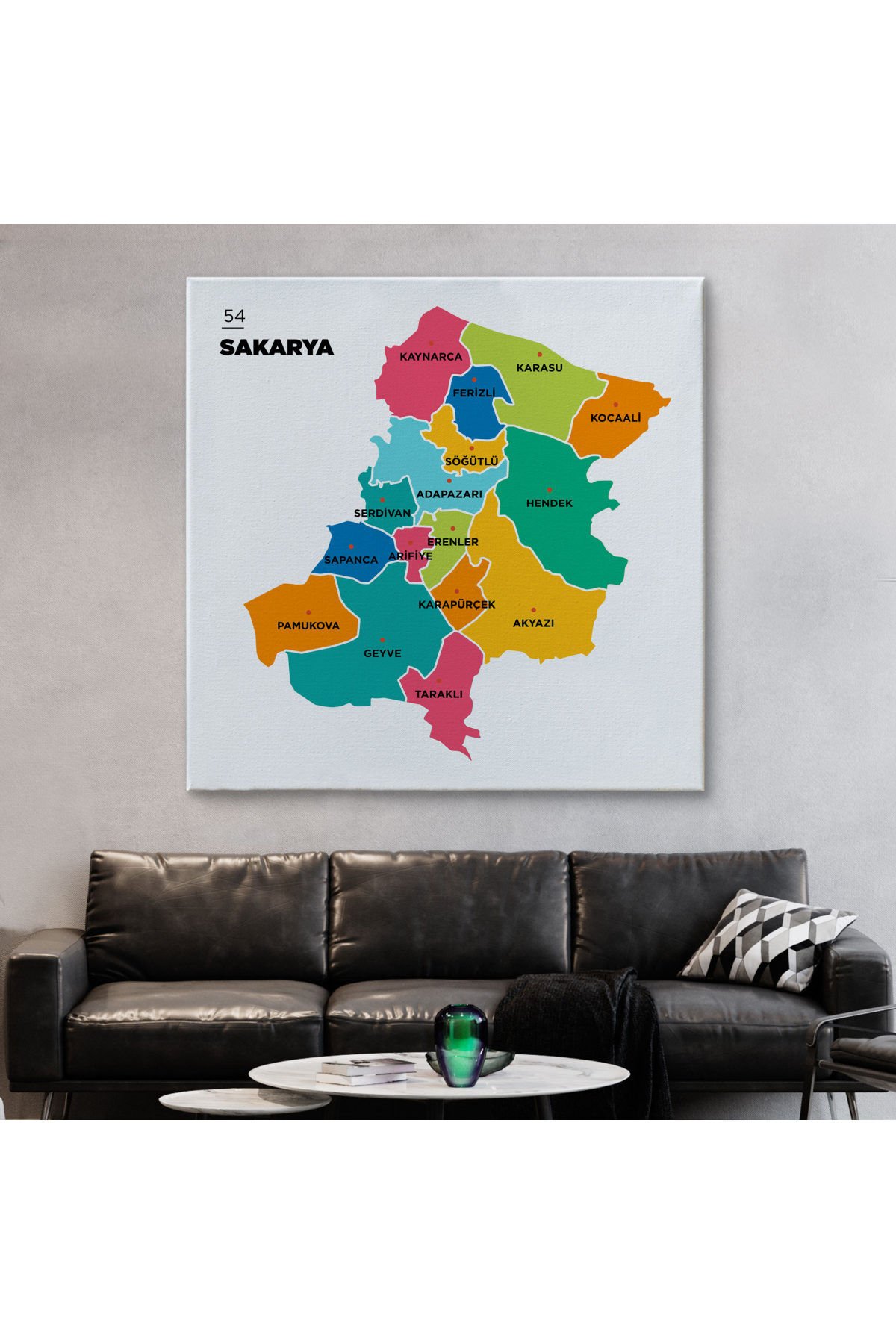 Sakarya İli ve İlçeler Haritası Dekoratif Kanvas Tablo 1442