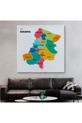 Sakarya İli ve İlçeler Haritası Dekoratif Kanvas Tablo 1442