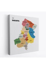 Sakarya İli ve İlçeler Haritası Dekoratif Kanvas Tablo 1443