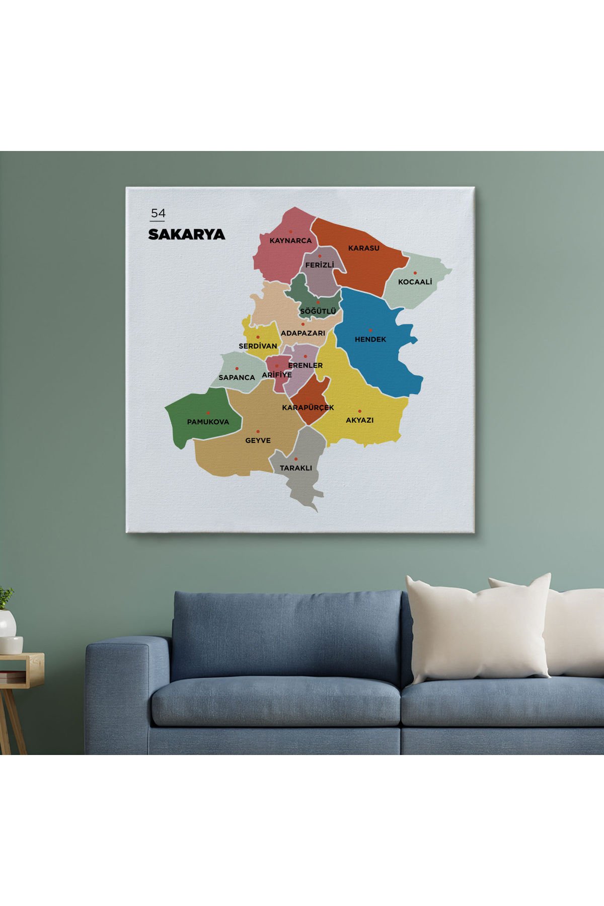 Sakarya İli ve İlçeler Haritası Dekoratif Kanvas Tablo 1443