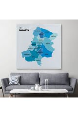 Sakarya İli ve İlçeler Haritası Dekoratif Kanvas Tablo 1444