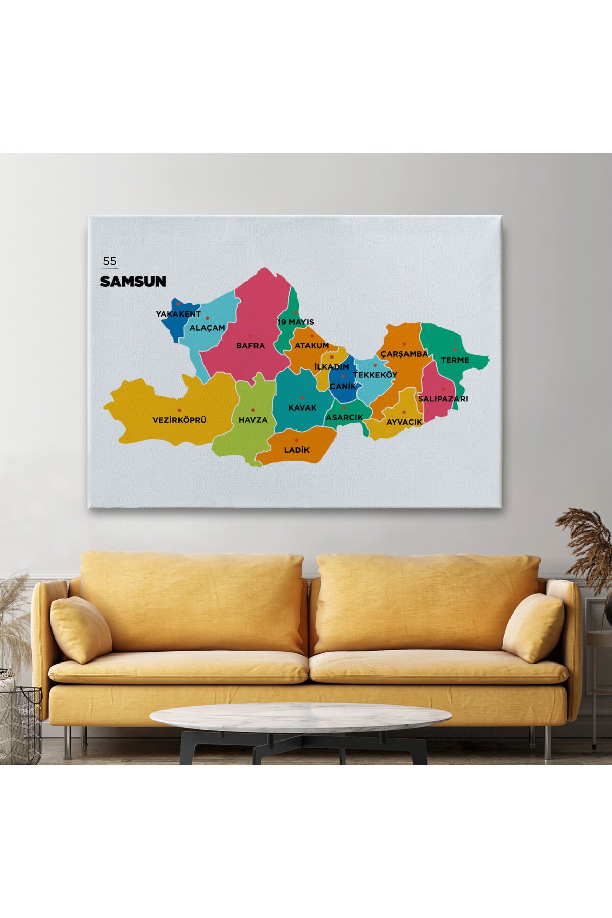Samsun İli ve İlçeler Haritası Dekoratif Kanvas Tablo 1445