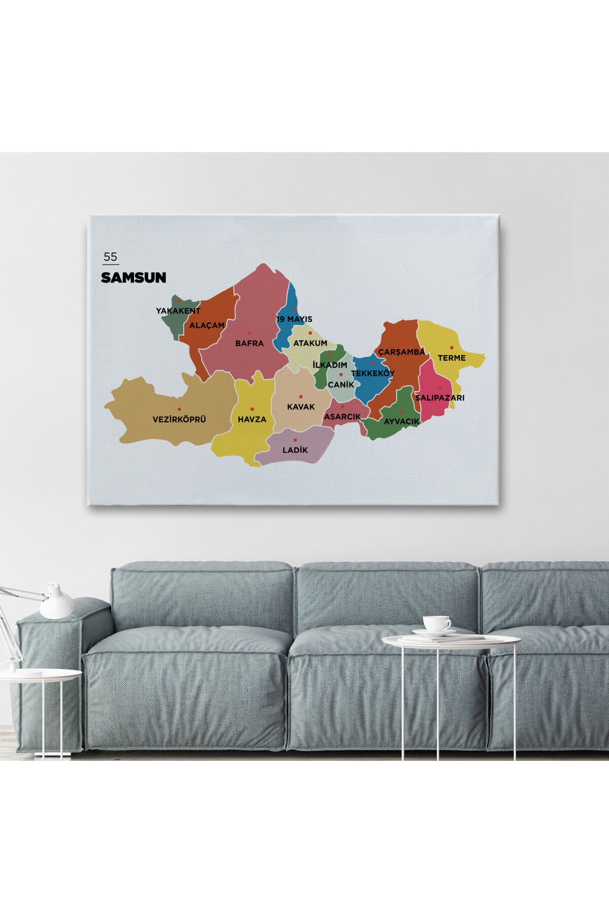 Samsun İli ve İlçeler Haritası Dekoratif Kanvas Tablo 1446