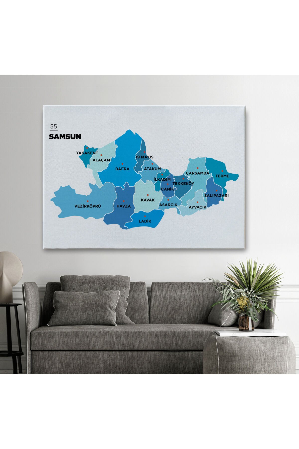 Samsun İli ve İlçeler Haritası Dekoratif Kanvas Tablo 1447