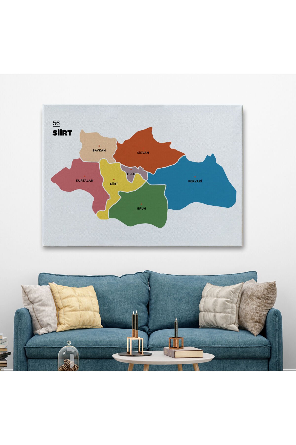 Siirt İli ve İlçeler Haritası Dekoratif Kanvas Tablo 1449