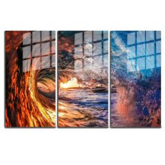 Ünlü Ressamlar ve Yapıtları Modern Yaşam Alanları İçin 3'lü Dikey Cam Tablo 875