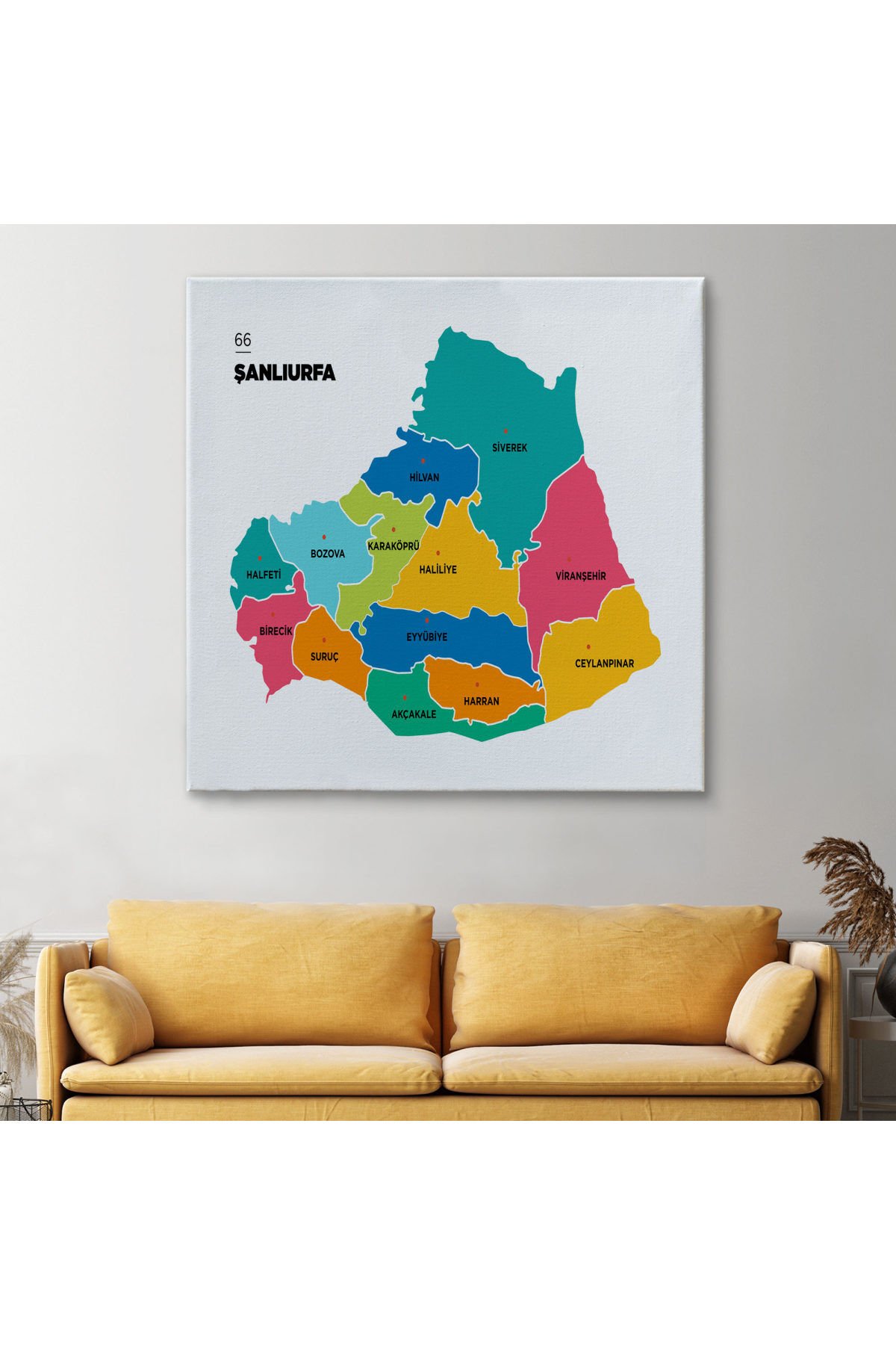 Şanlıurfa İli ve İlçeler Haritası Dekoratif Kanvas Tablo 1457