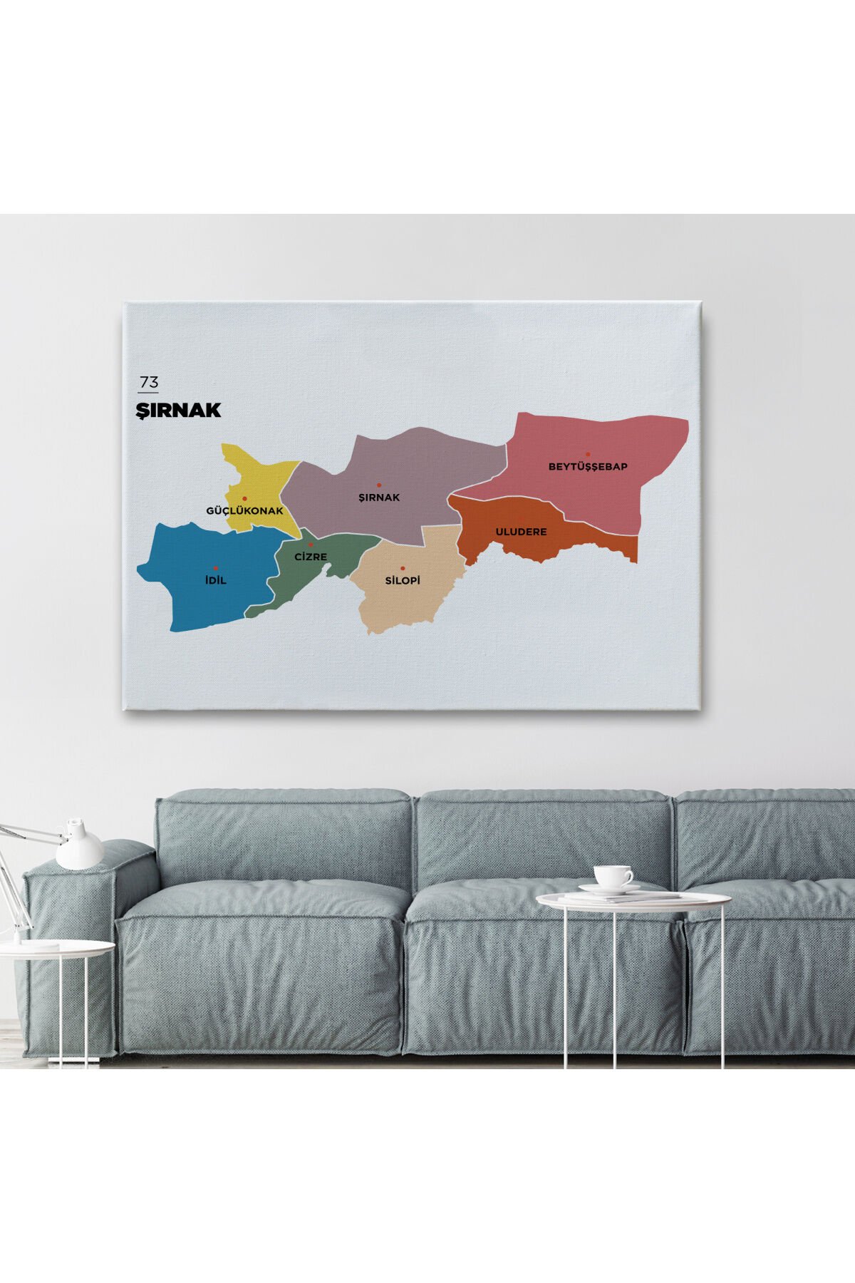Şırnak İli ve İlçeler Haritası Dekoratif Kanvas Tablo 1461