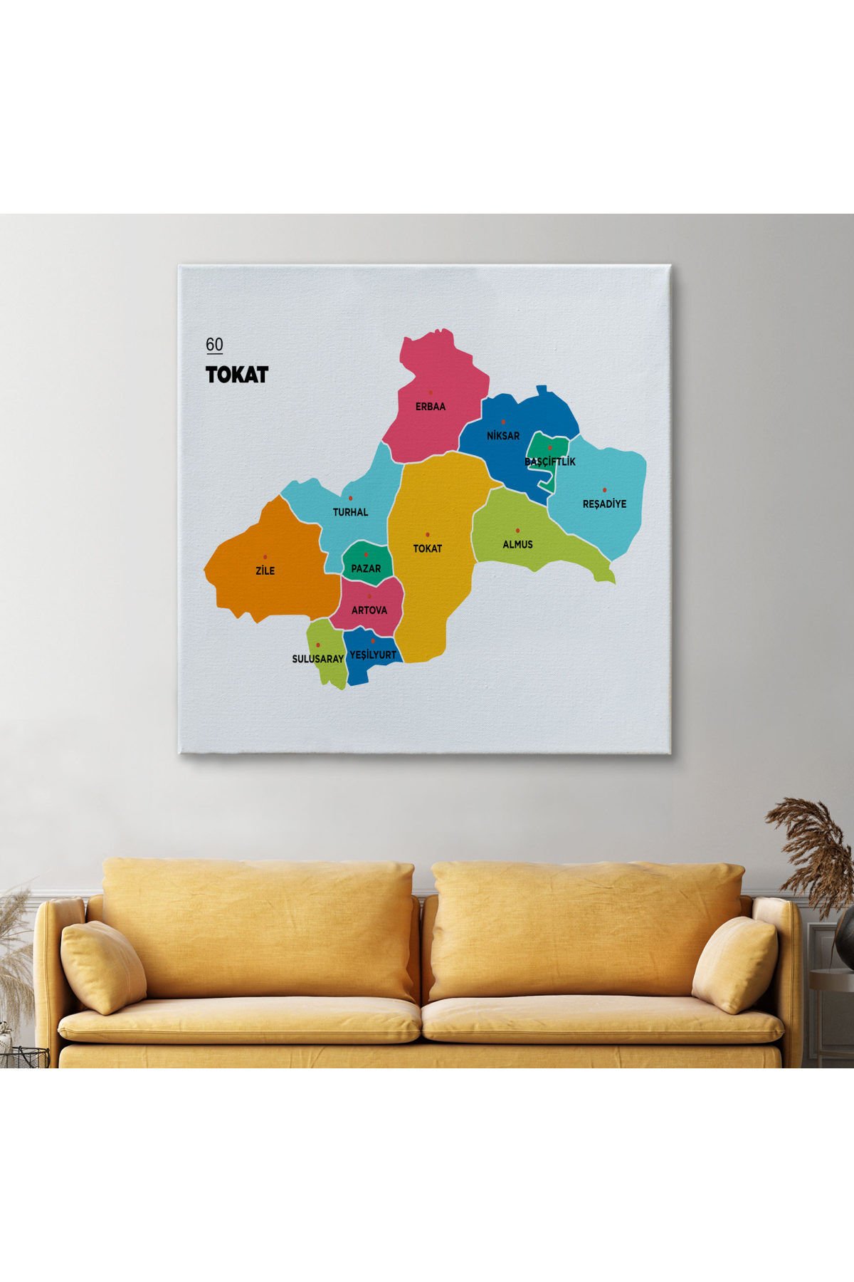Tokat İli ve İlçeler Haritası Dekoratif Kanvas Tablo 1466