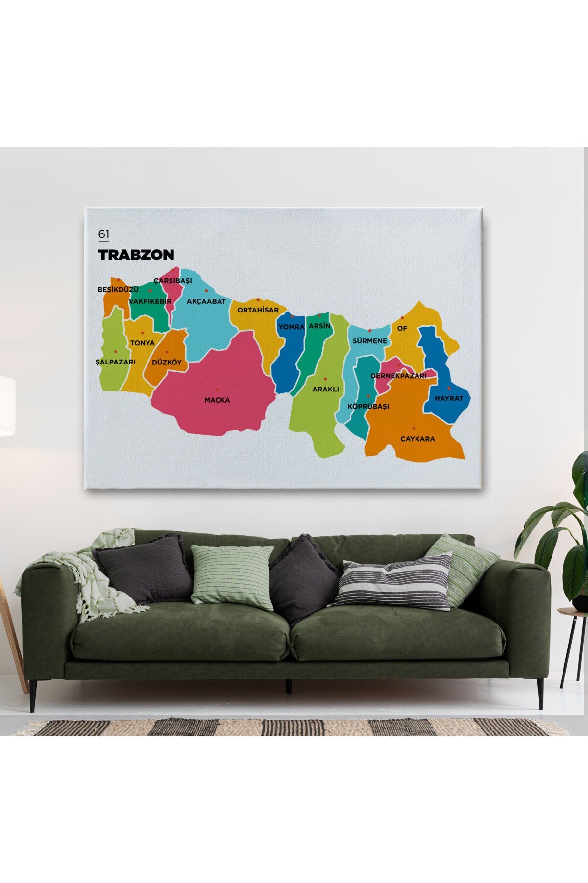 Trabzon İli ve İlçeler Haritası Dekoratif Kanvas Tablo 1469