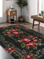 Vintage Desenli Halı, Pamuk Dokuma Pamuklu Taban Dekoratif Halı Kilim 15 - 60 x 100