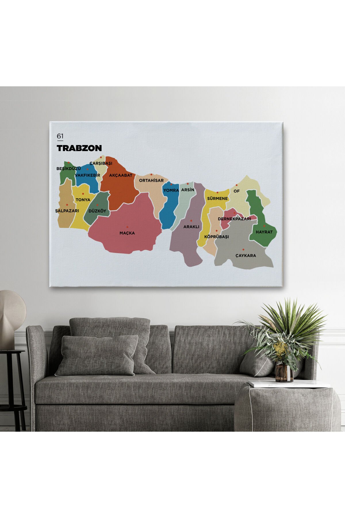 Trabzon İli ve İlçeler Haritası Dekoratif Kanvas Tablo 1470